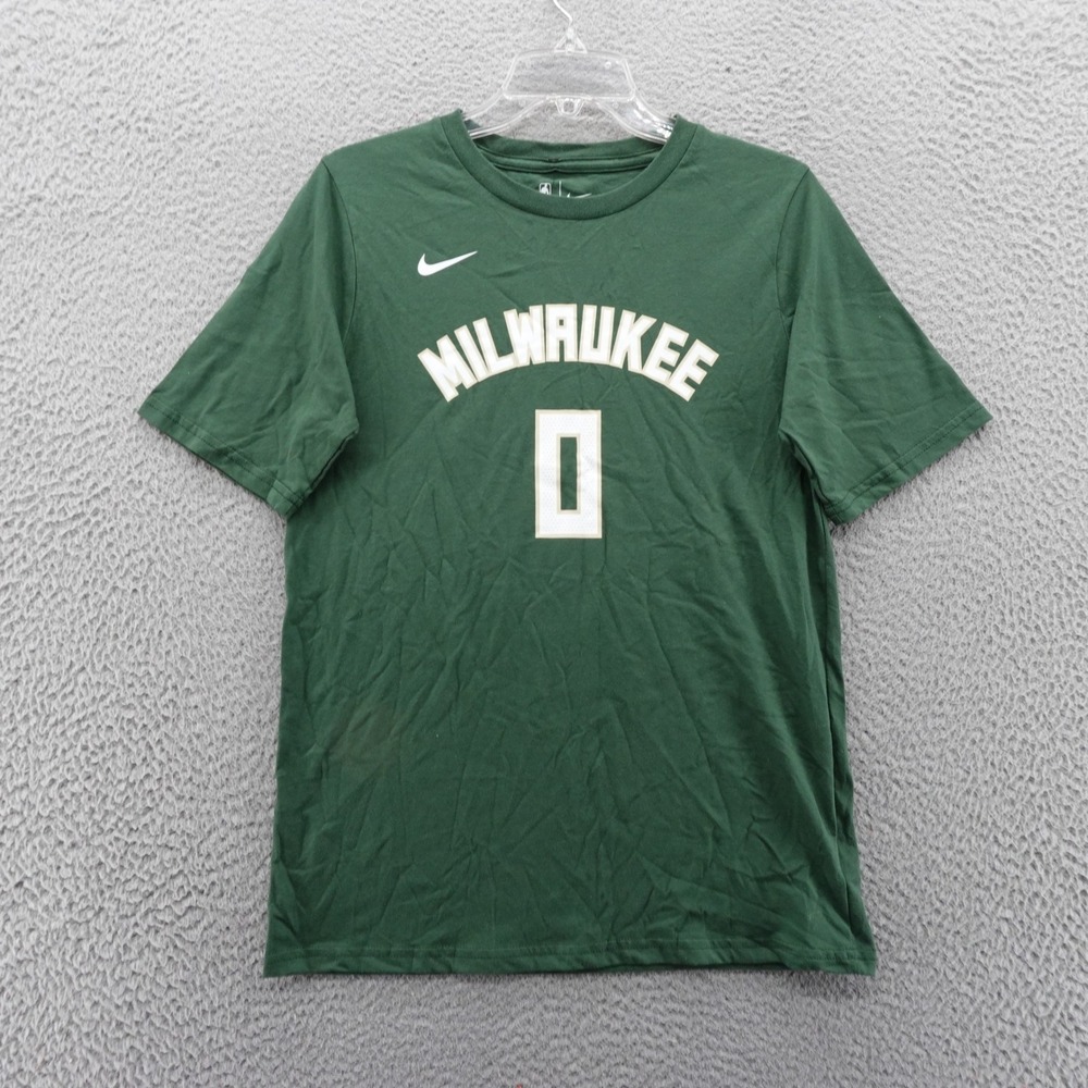 Nike Milwaukee Bucks Damian Lillard 0 NBA Green T Shirt Kids XL NEW